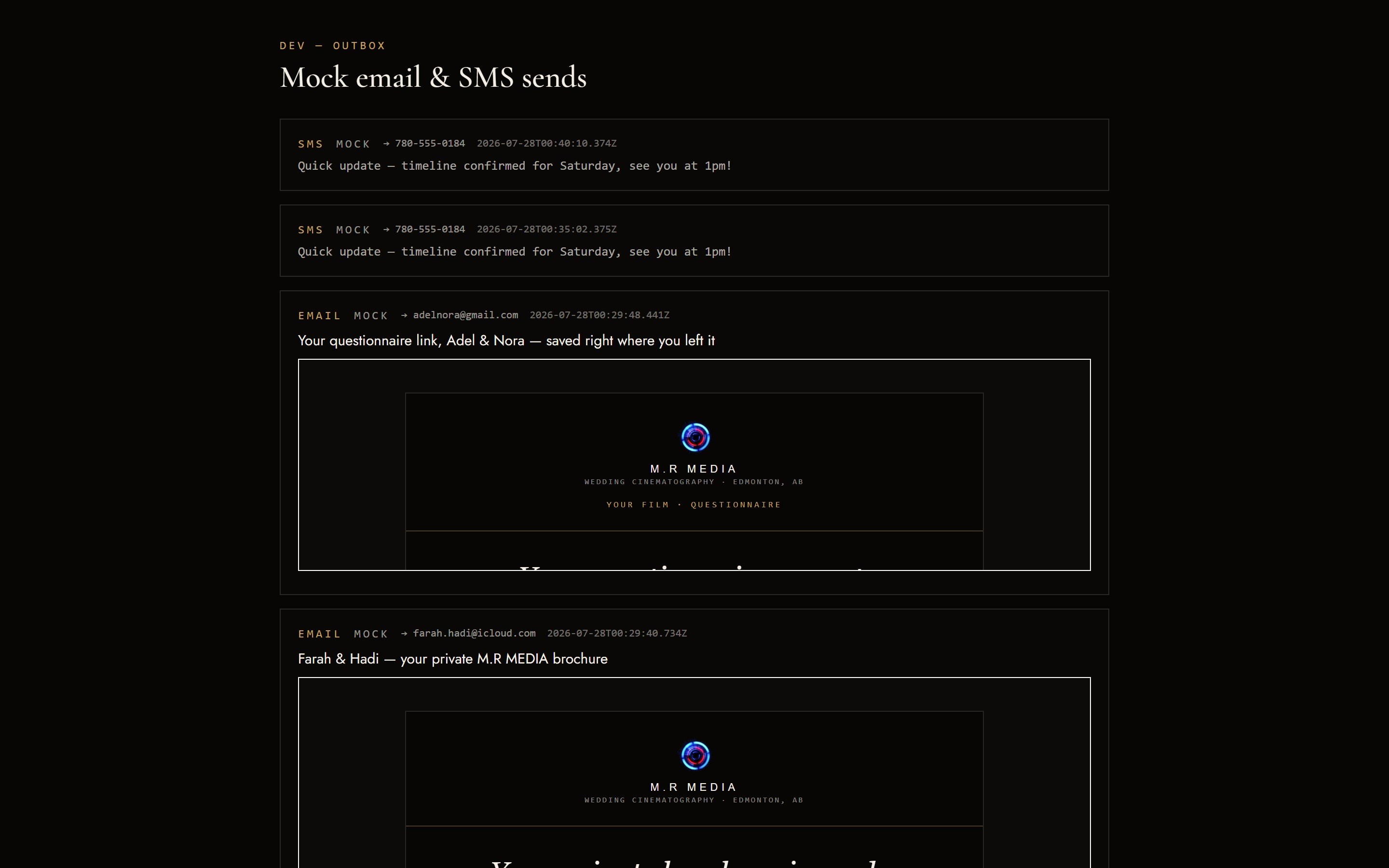 Mock SMS send in the dev outbox