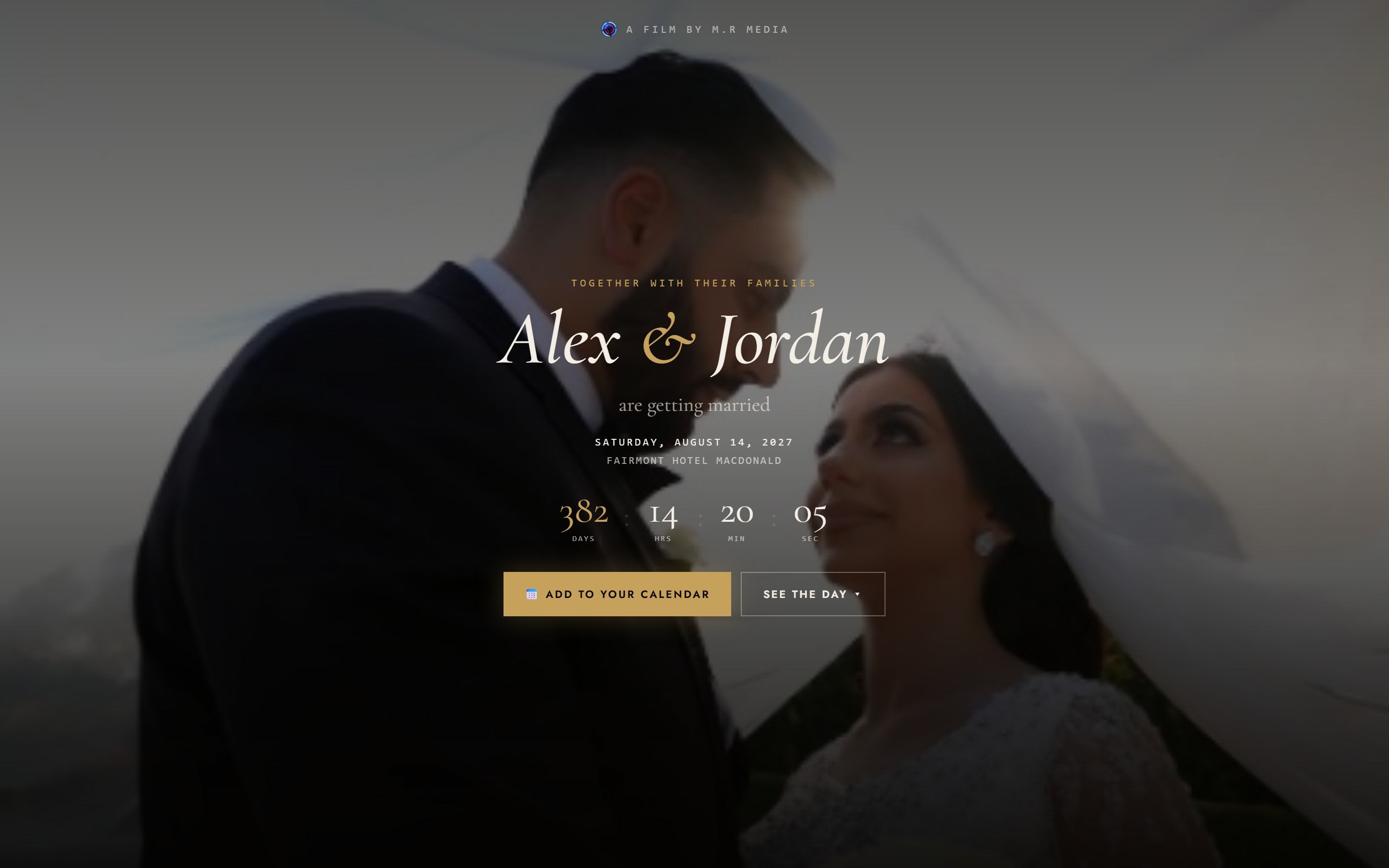 The couple's public wedding page, desktop